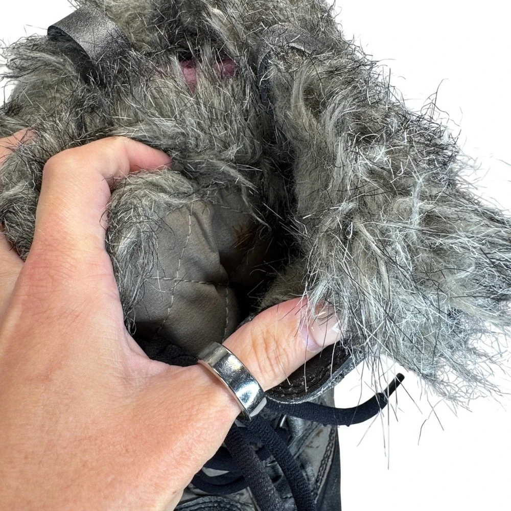 Sorel Winter Boots Womens 12 Gray Quilted Waterproof Faux Fur Lace Up Snow